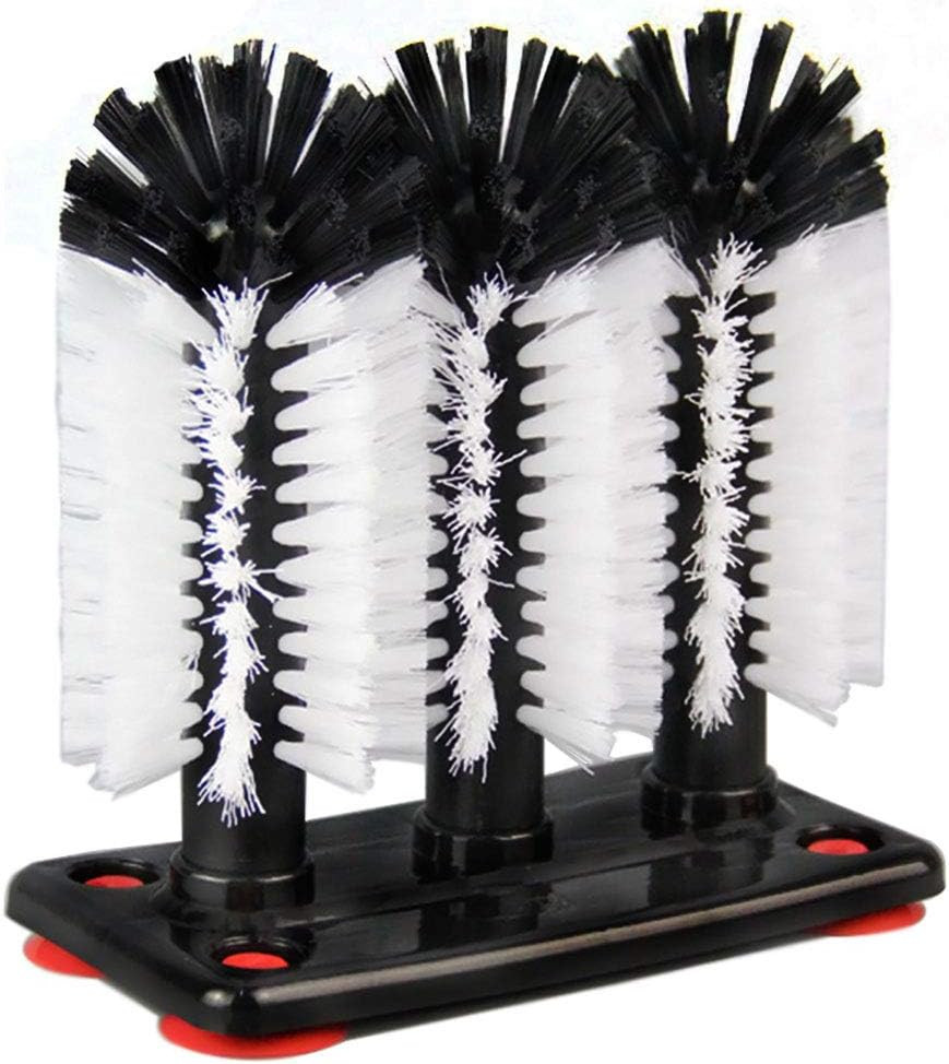 Water Bottle Cleaning Brush Glass Cup Washer with Suction Base 3 Head Bristle Br
