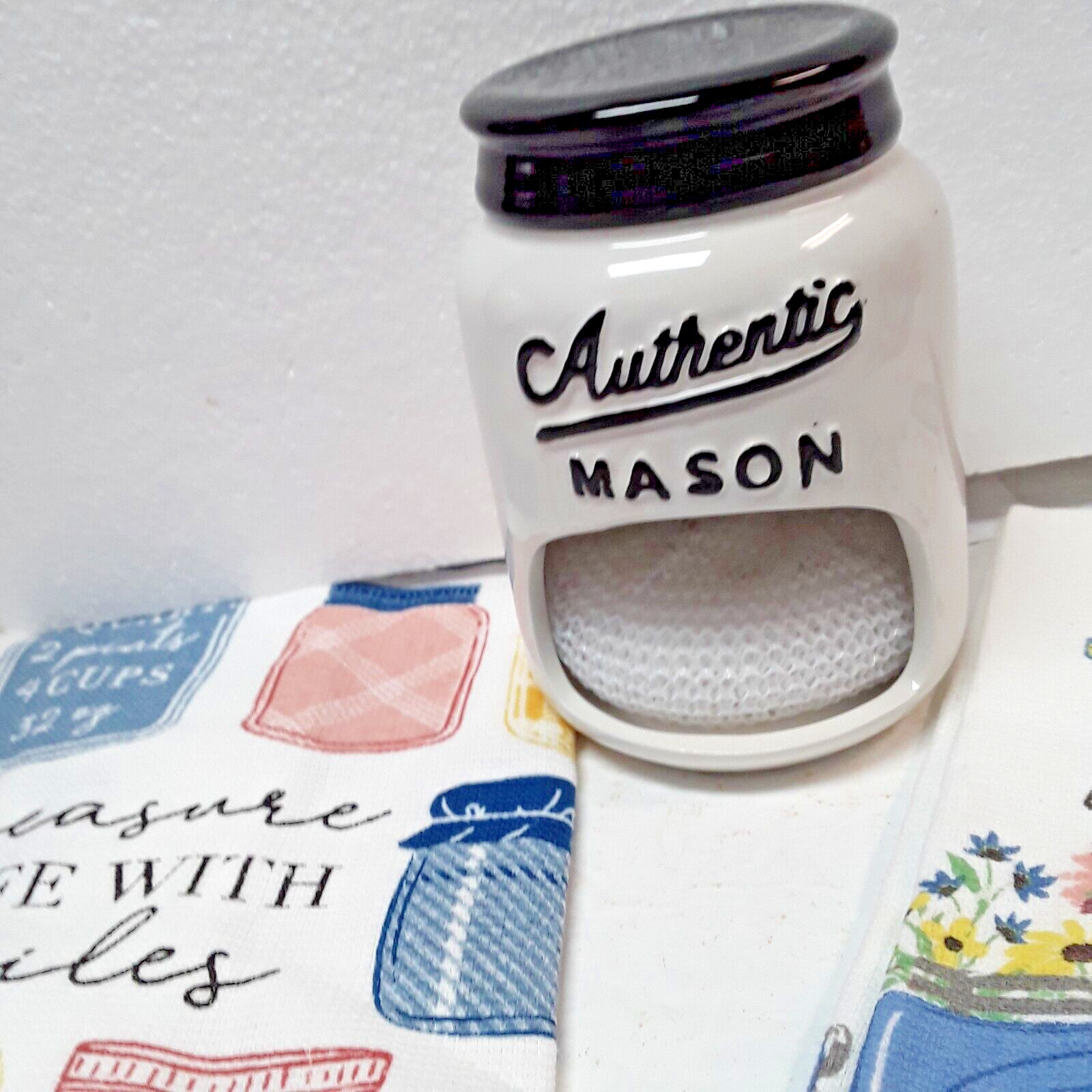 2 Cute Blue Truck and Cute SayingDish Towels Ceramic Scrub Pad Holder