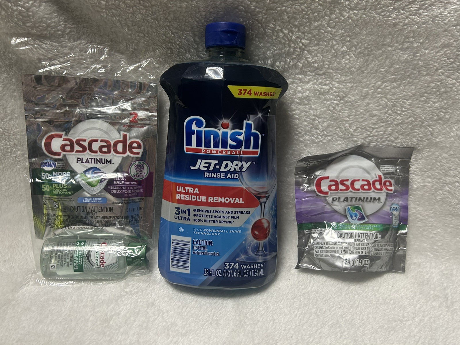 Finish Jet-Dry Rinse Aid 38 OZ dishwasher cleaner Cascade Platinum ActionPacs