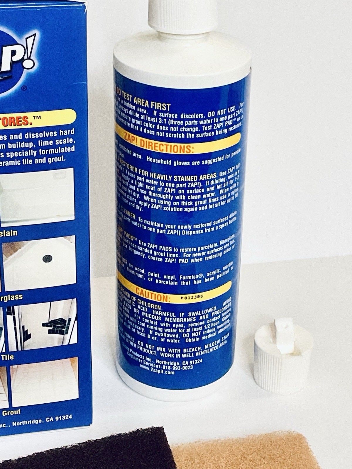 ZAP! PROFESSIONAL PORCELAIN FIBERGLASS TILE GROUT RESTORER 16 FL OZ DISCONTINUED