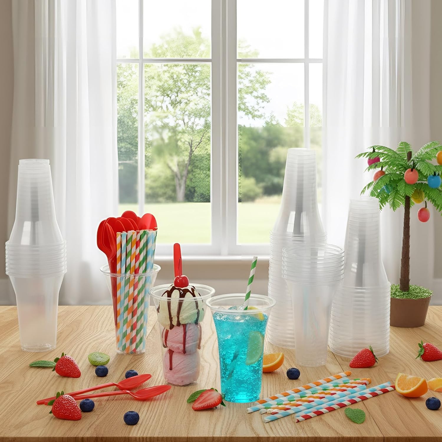 160 Sets Disposable Utensils, 12 oz Plastic Root Beer Float Cups Parfait Cups,