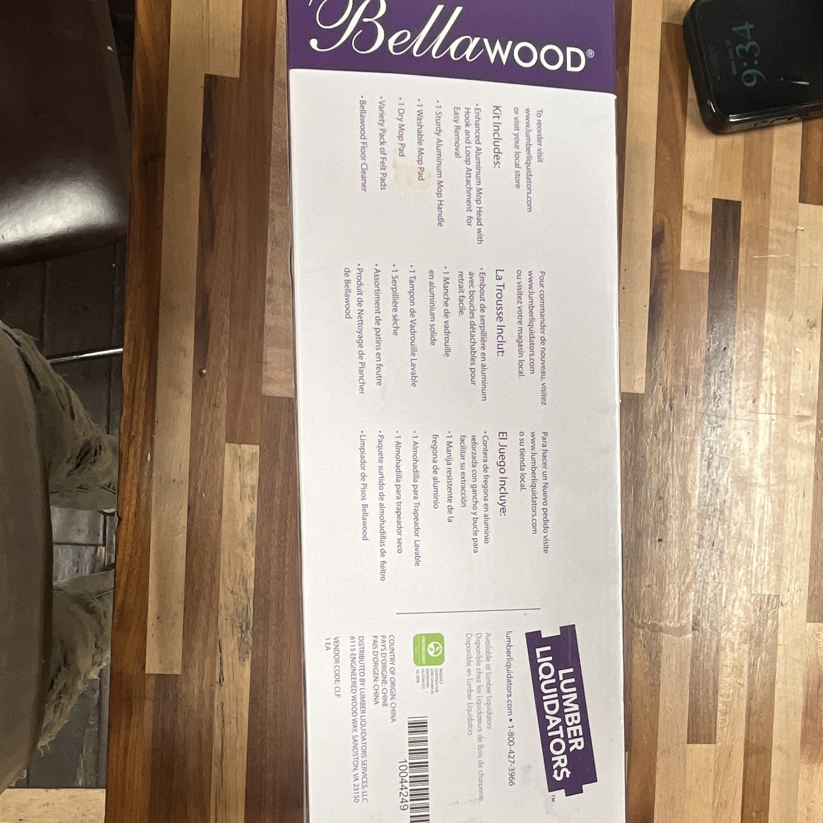 Bellawood Floor Care Kit FSC Wood Aluminum Mop Handle Washable & Dry Mop Pad