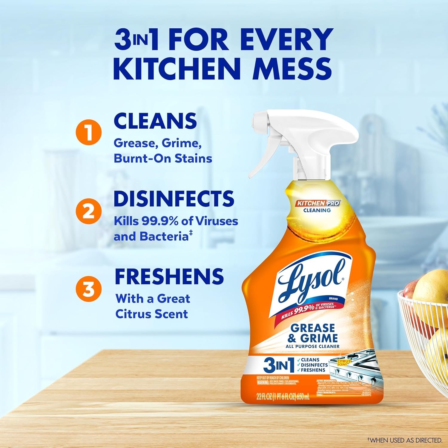 Lysol Pro Kitchen Spray Cleaner and Degreaser 22oz (Pack of 2)