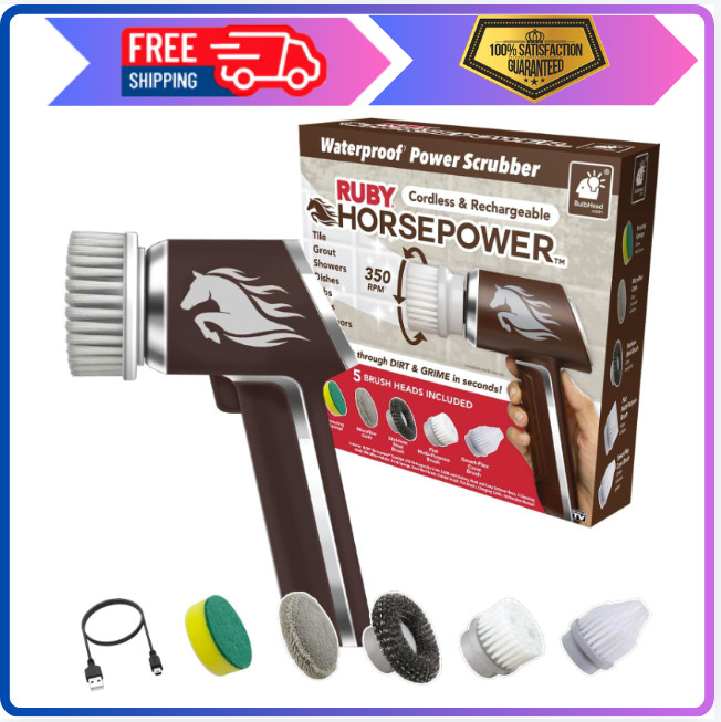 Horsepower Scrubber AS-SEEN-ON-TV Waterproof Rechargeable Handheld 350 RPM Inclu