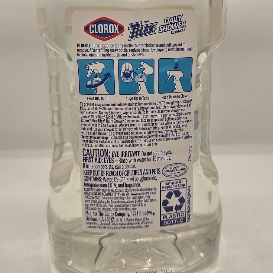 USED 64 oz Clorox Plus Daily Shower Cleaner Refill Bottle 99% Full