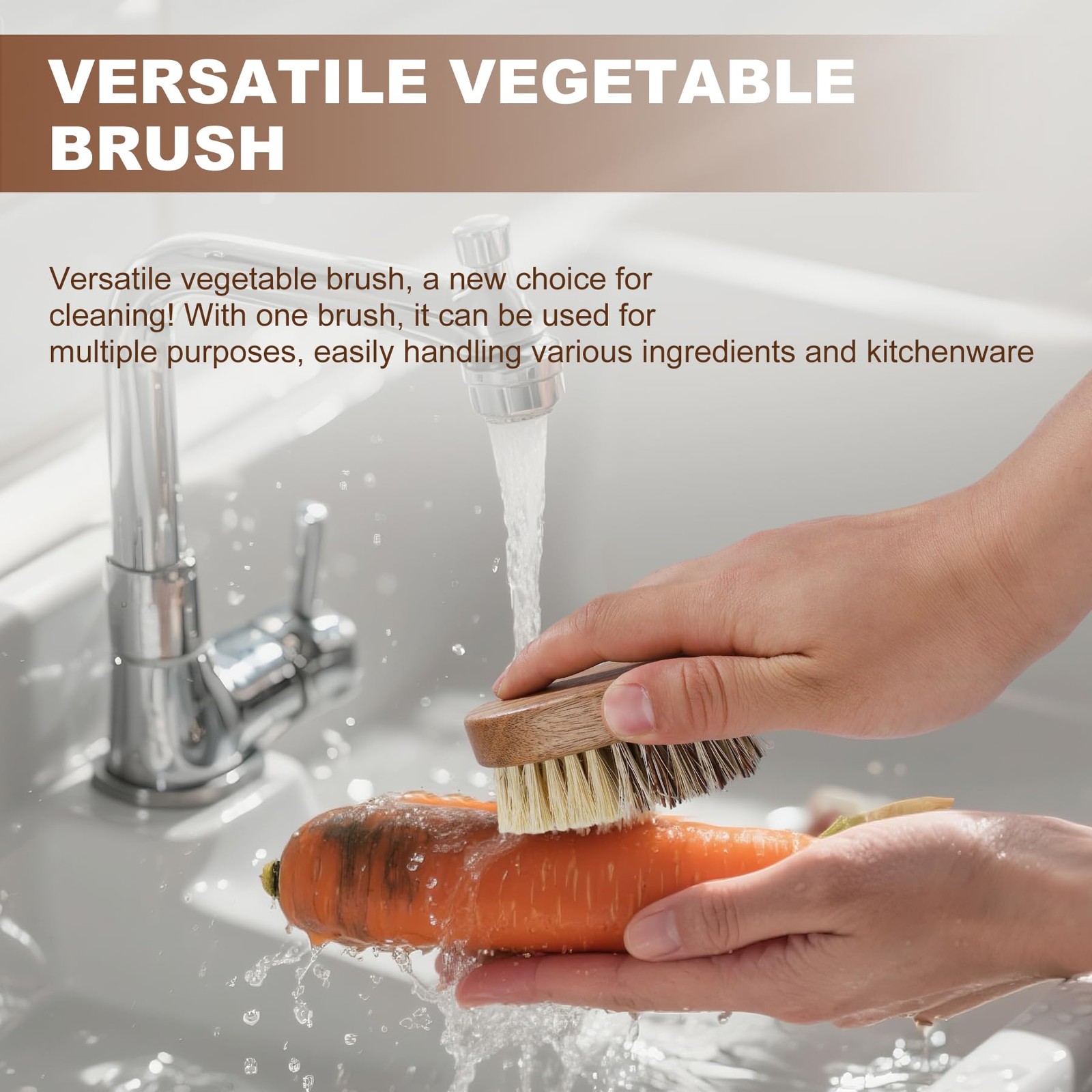Wooden Vegetable Brush Scrubber for Food – Dual Bristle Sisal & Palm Fiber wit