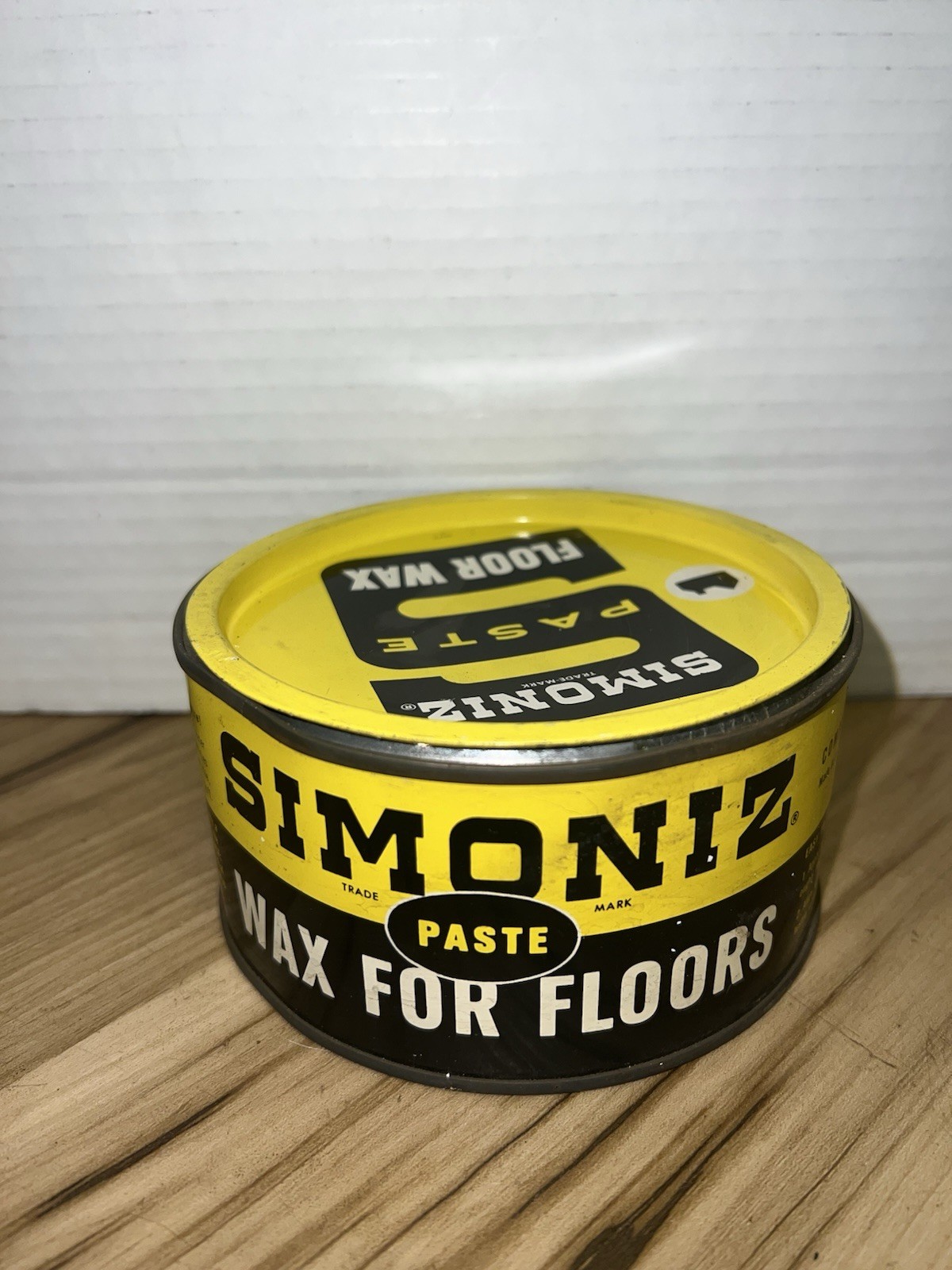 Vintage FULL Simoniz Paste Floor Wax Metal Yellow Tin Can Advertising NOS