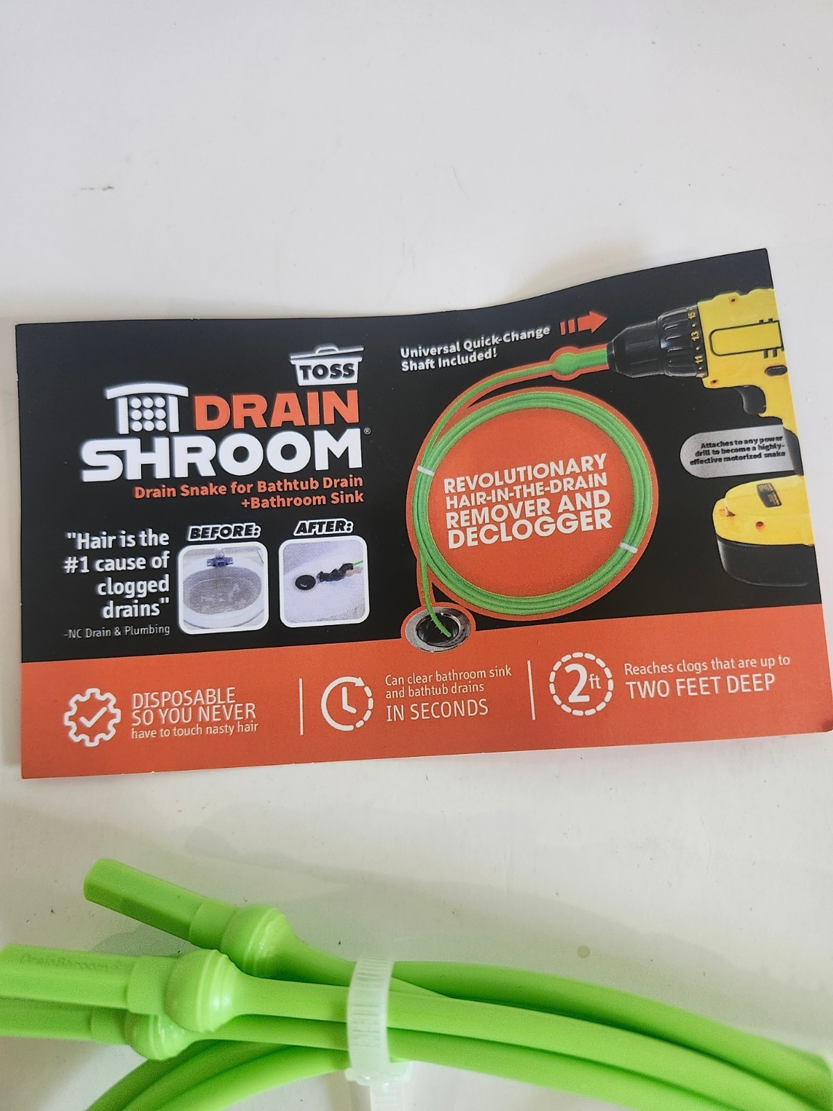 DRAINSHROOM Toss-Disposable Hair Clog Remover, 24 inch Reach, 4 Pack Drain Snake