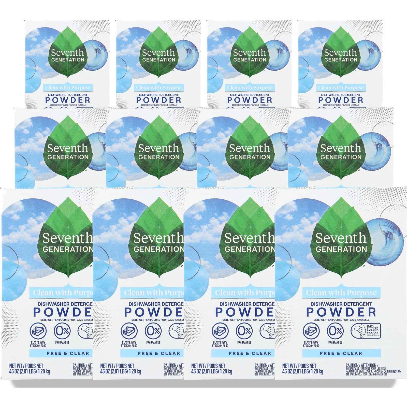 Seventh Generation Free And Clear Dishwasher Powder 45 Oz 12 Pack