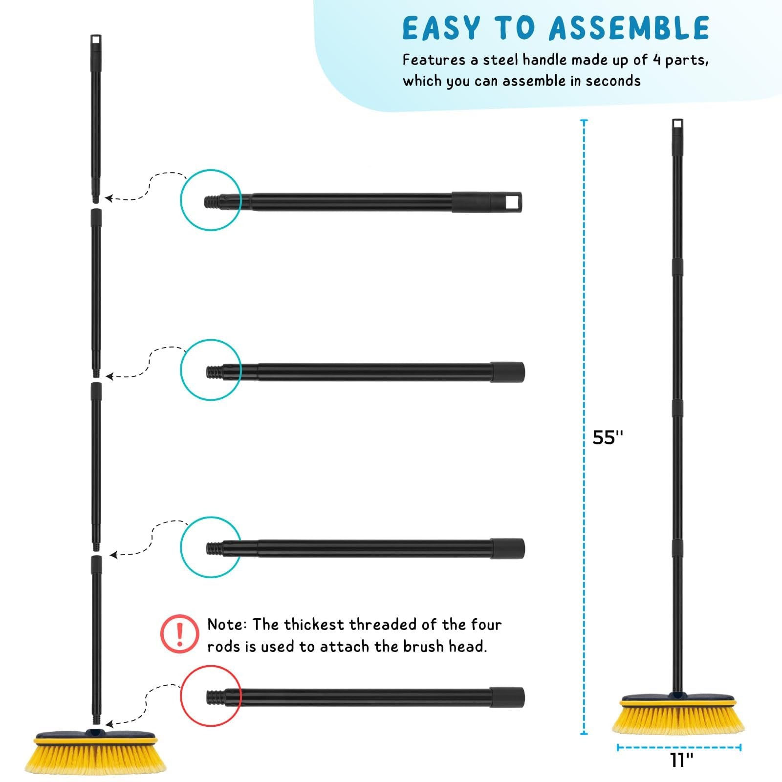 Car Wash Brush Long Handle 55” 2 Wax Applicator Pads Solar Panel Boat RV