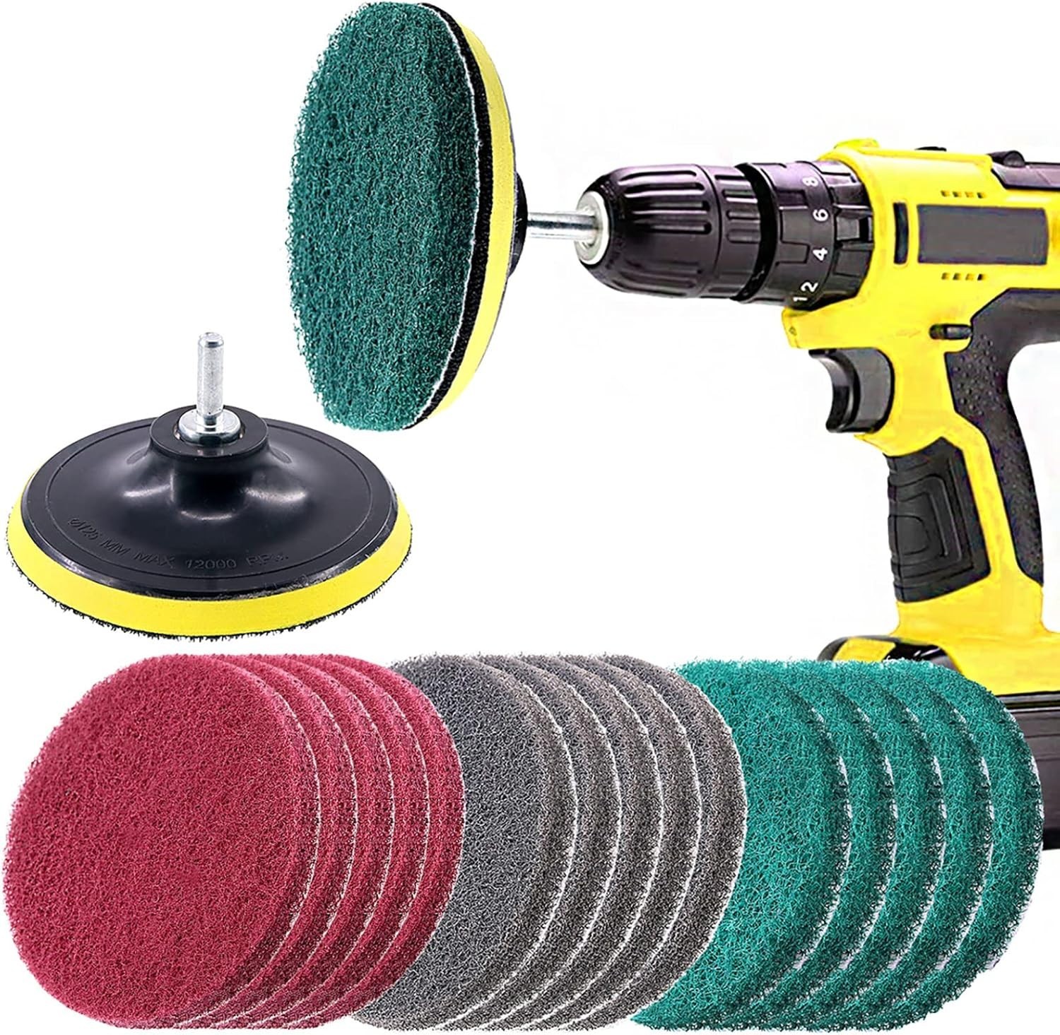 16Pcs 5-Inch Drill-Powered Scrubbing Pads Kit – Abrasive Cleaning Solution