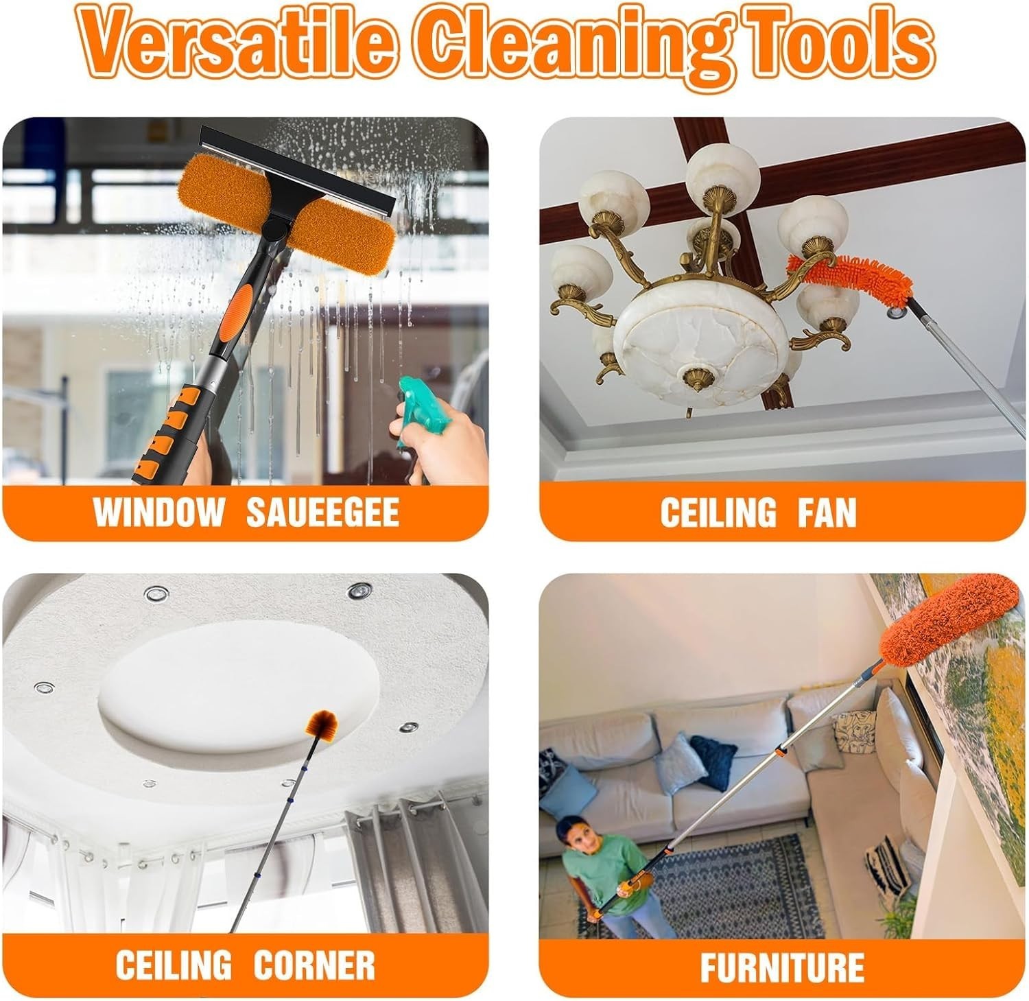 26FT High Reach Duster Cleaning Kit with Extension Pole, High Ceiling Fan Cleane