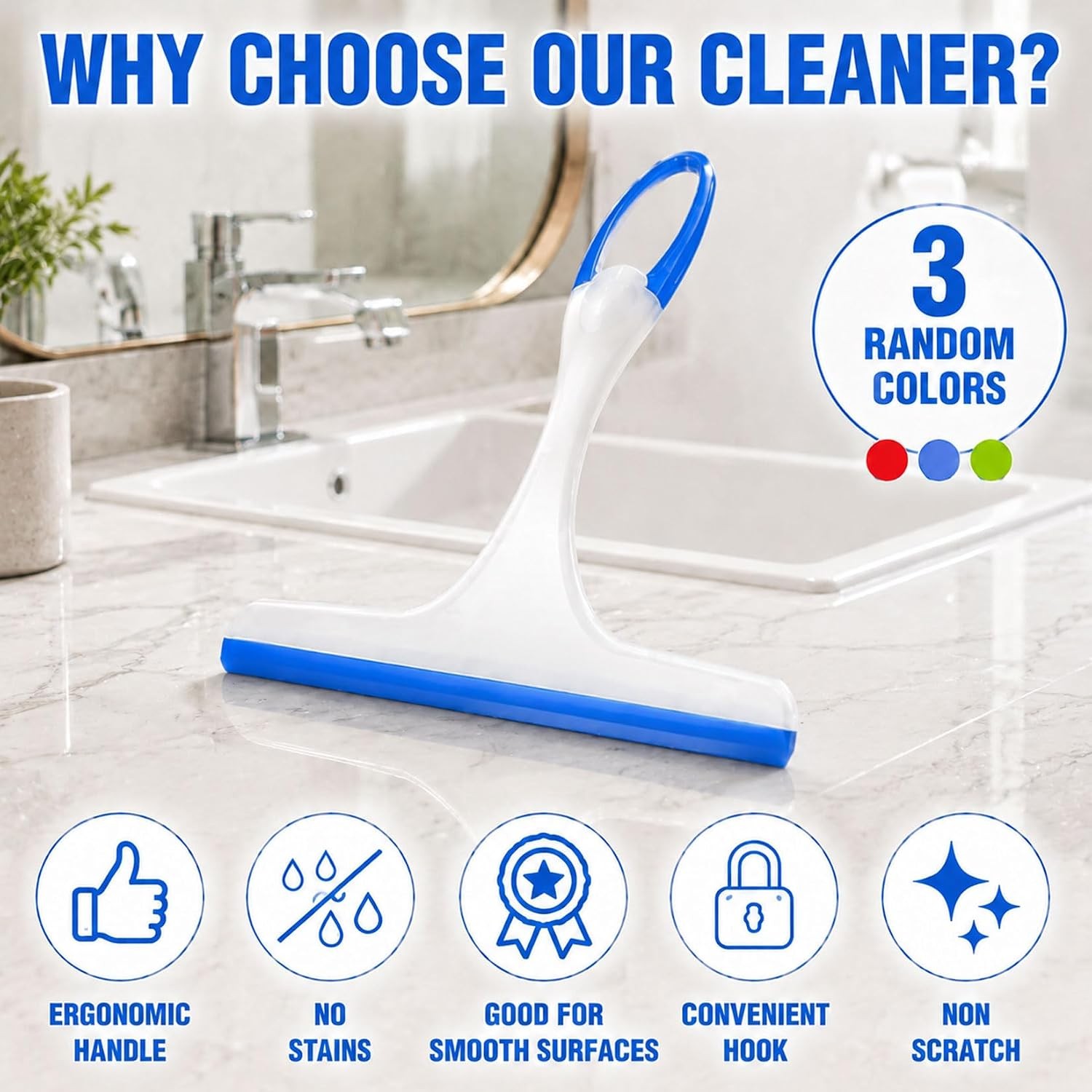 Shower Squeegee for Glass Doors, 3pcs Bathroom Squeegee for Shower Cleaner