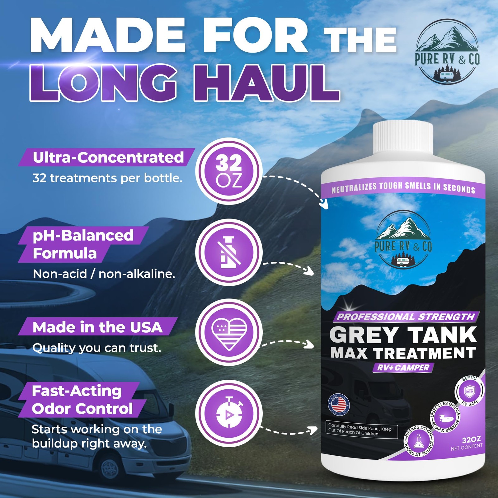 Grey Water Tank Treatment 32oz – RV Grey Tank Cleaner & Odor Eliminator | Enz…