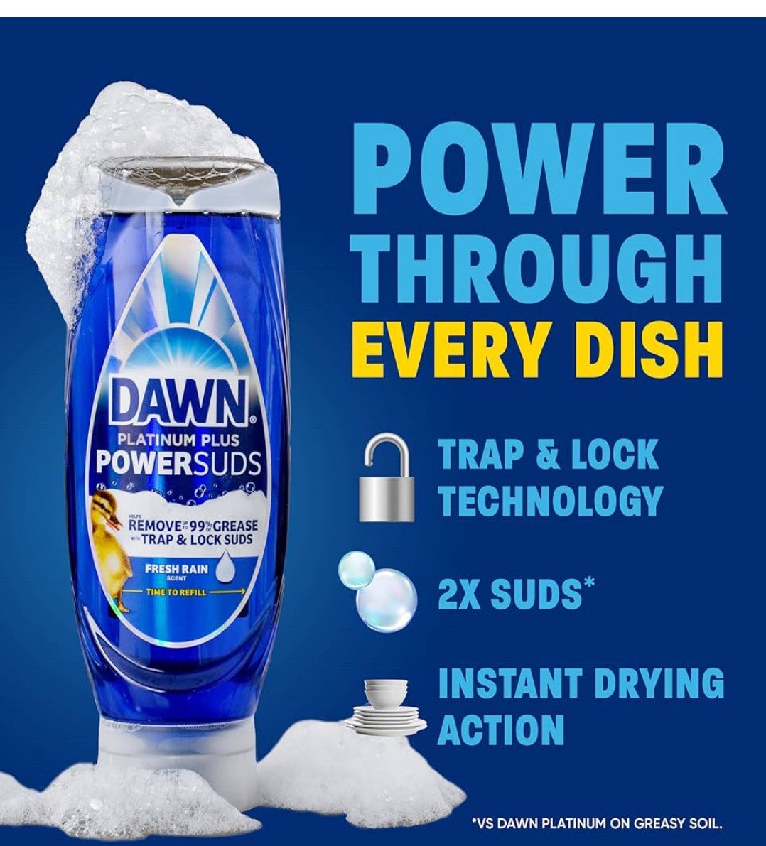 Dawn Platinum Plus PowerSuds EZSqueeze Fresh Rain Scent 2×17.4 fl oz Bundle