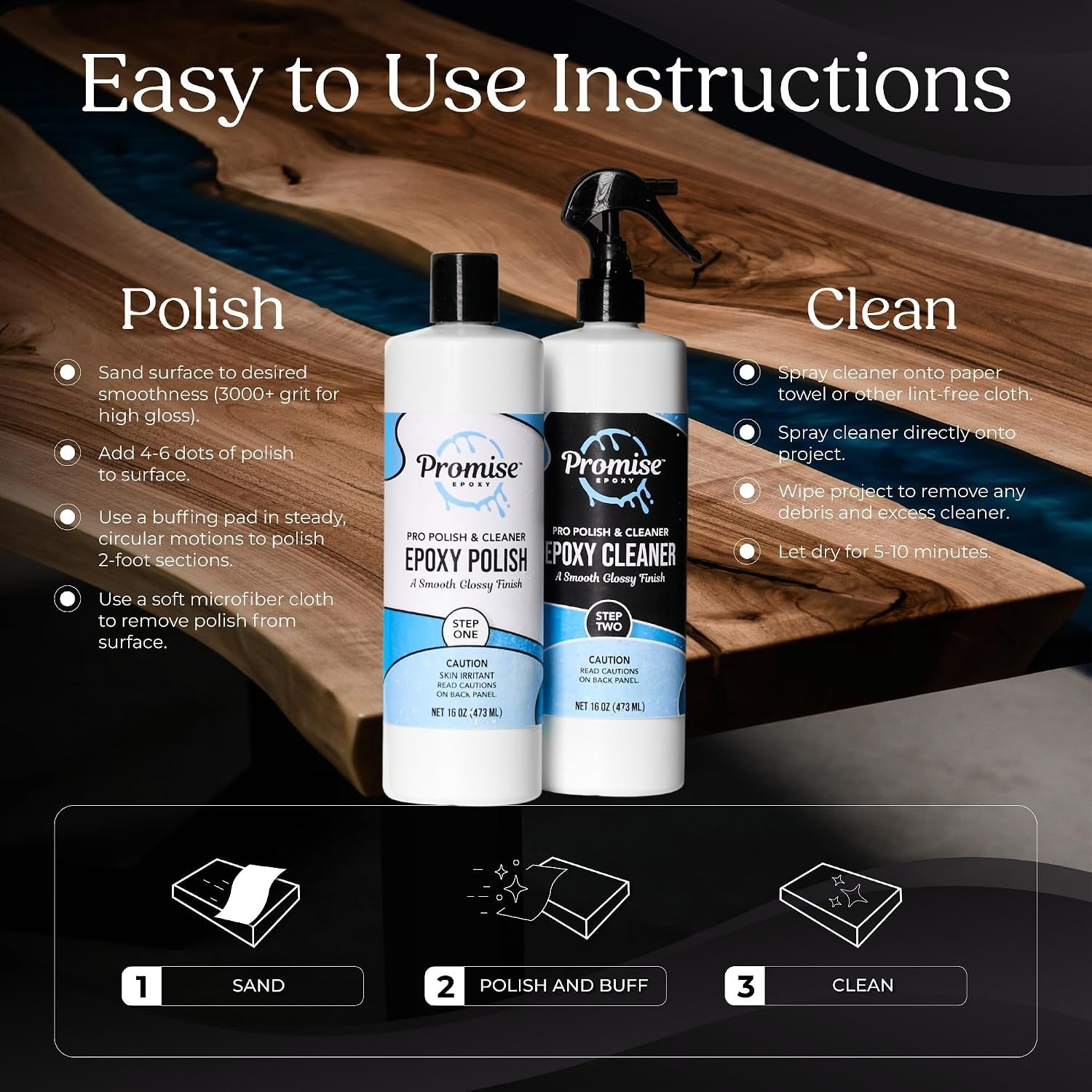 32 Ounce Kit of Pro Polish 16oz and Cleaner 16oz, Specially Formulated for Ep…