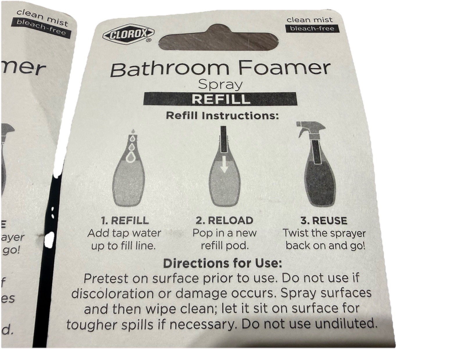 3X Clorox Bathroom Foamer Spray Refill Cartridge Bleach Free Clean Mist 2 Pack
