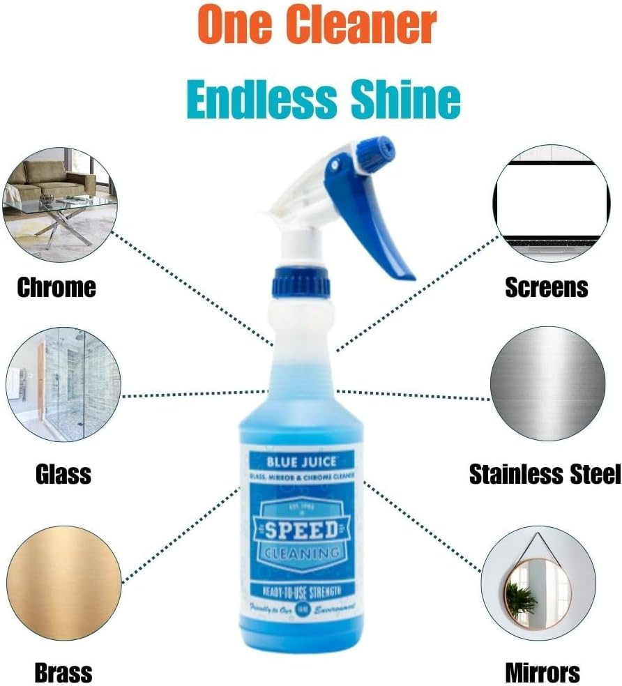 Speed Cleaning Blue Juice Glass, Window & Stainless Steel Cleaner, Non-Toxic, Bi