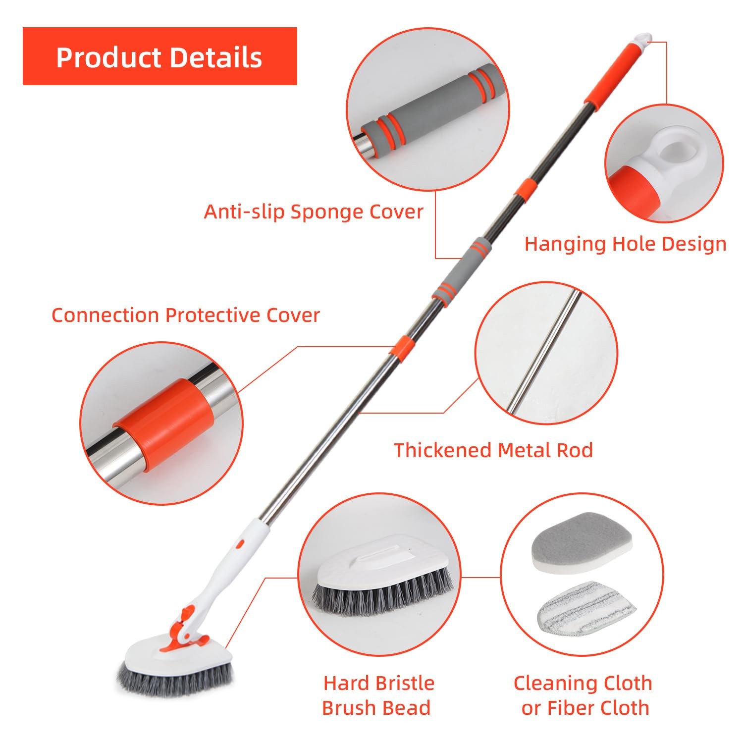 Floor Scrub Brush 3 in 1 Tub Tile Floor Scrubber Brush with 52 inch Long Hand…