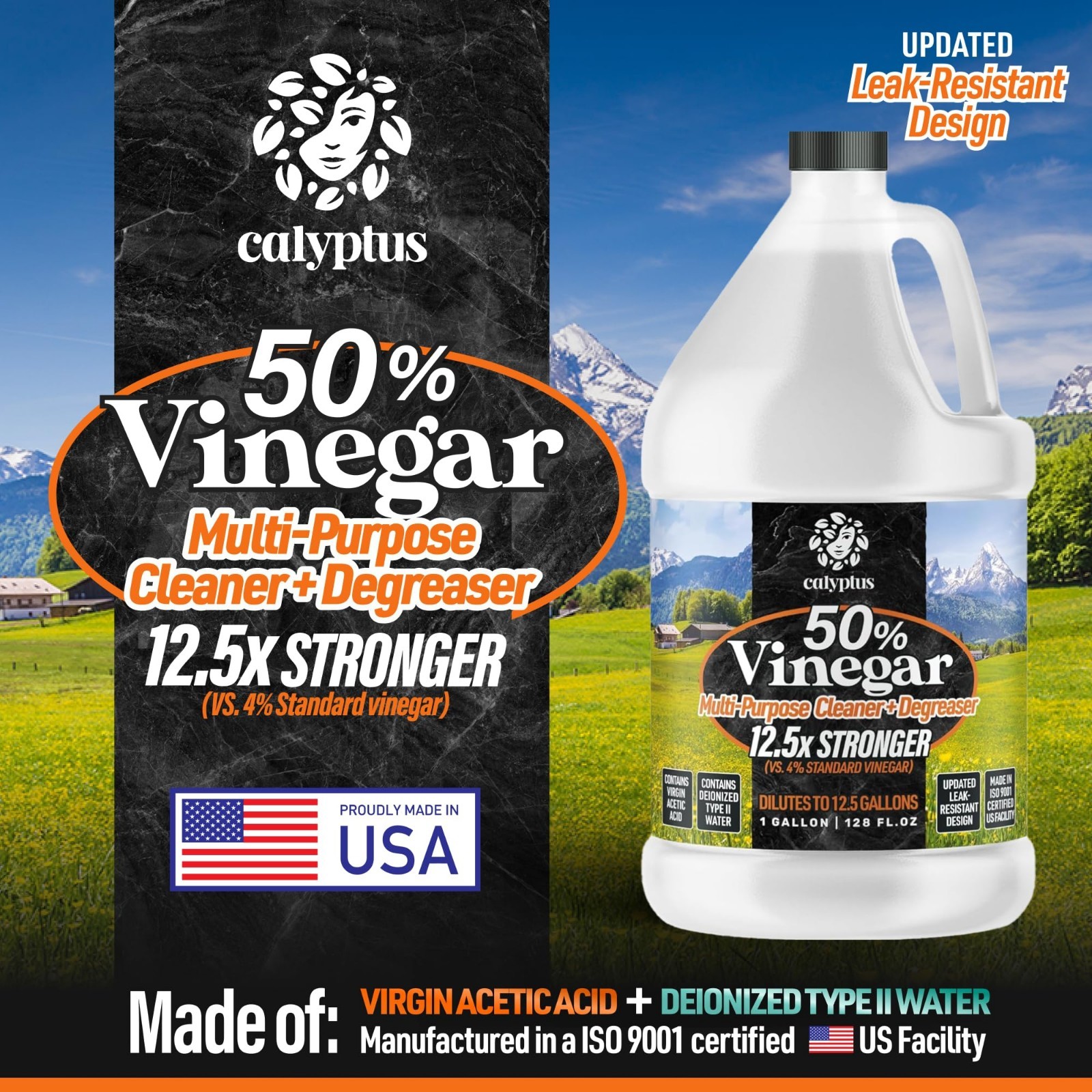 50% Pure Concentrated Vinegar | Powerful 12.5X Cleaning Solution | 2 Gallon Size