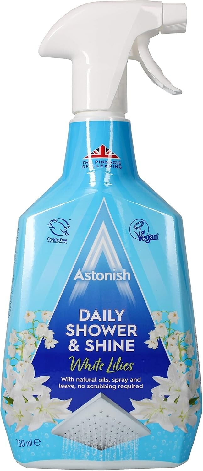 750ml Daily Shower Spray – Floral White Lilies Cleaner for Watermarks & Odors