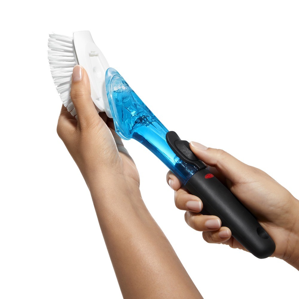 Soap Dispensing Dish Brush with Lever Handle Long Lasting Kitchen Cleaning