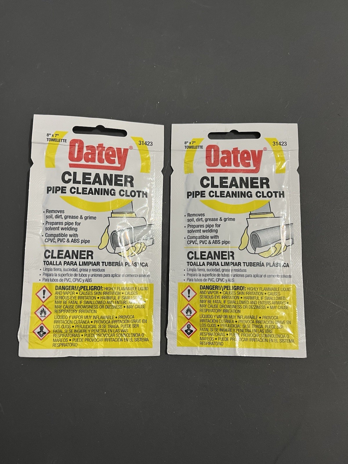 (2) Oatey 31423 Cotton 1 oz. Pipe Cleaning Cloth 8 W x 7 L in. for CPVC/PVC/ABS