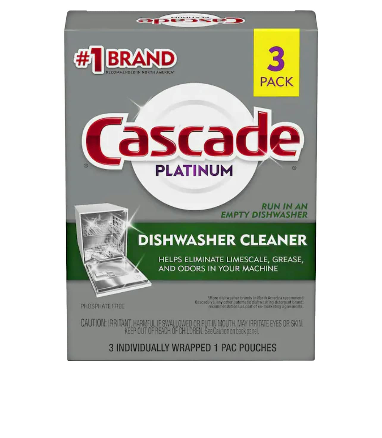 Cascade Dishwasher Cleaner 3 Count Monthly Pacs Eliminates Odors and Buildup