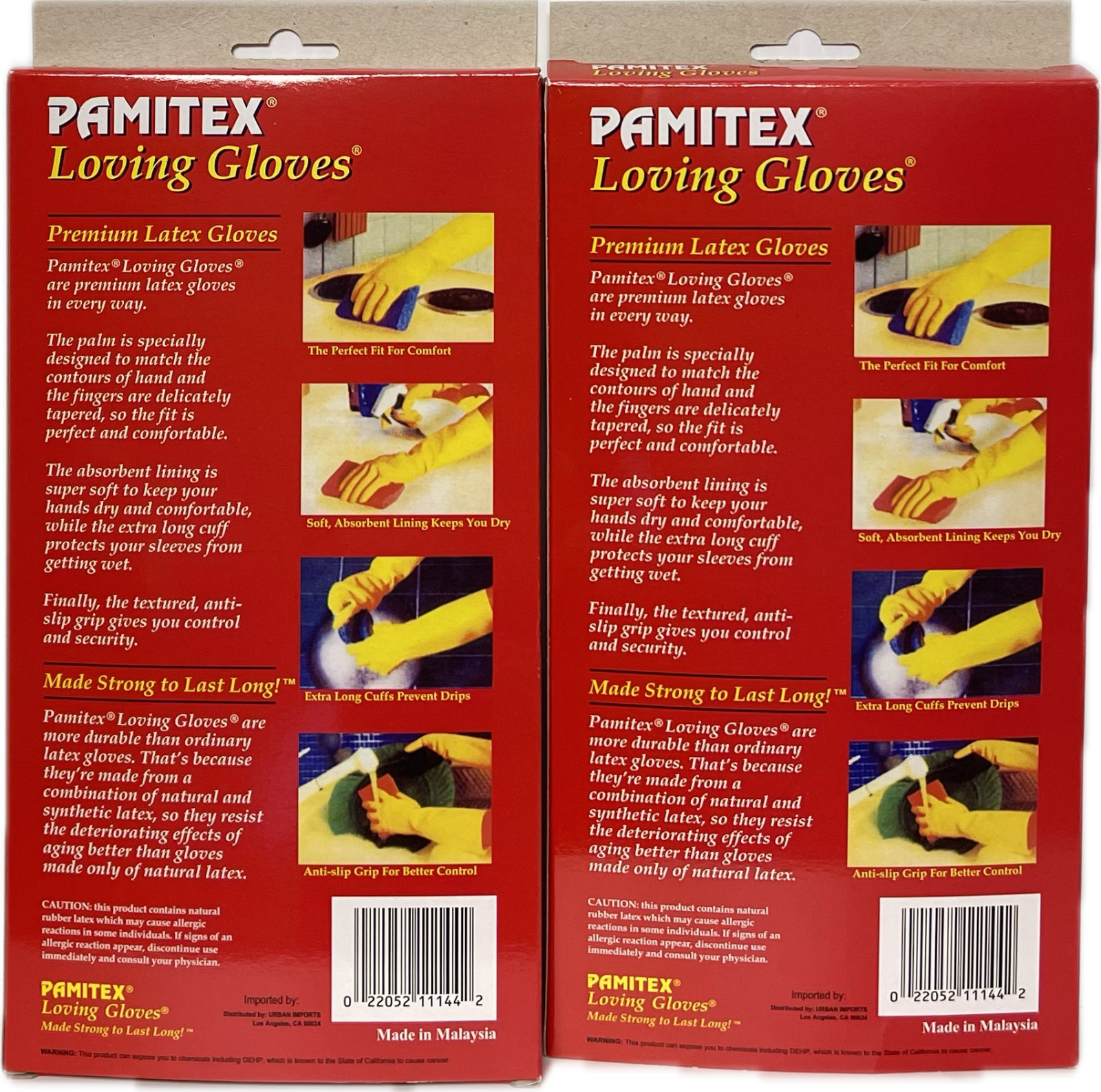 Yellow Latex Household Cleaning Dishwashing Gloves – 2 Pair (4 Gloves) – Large