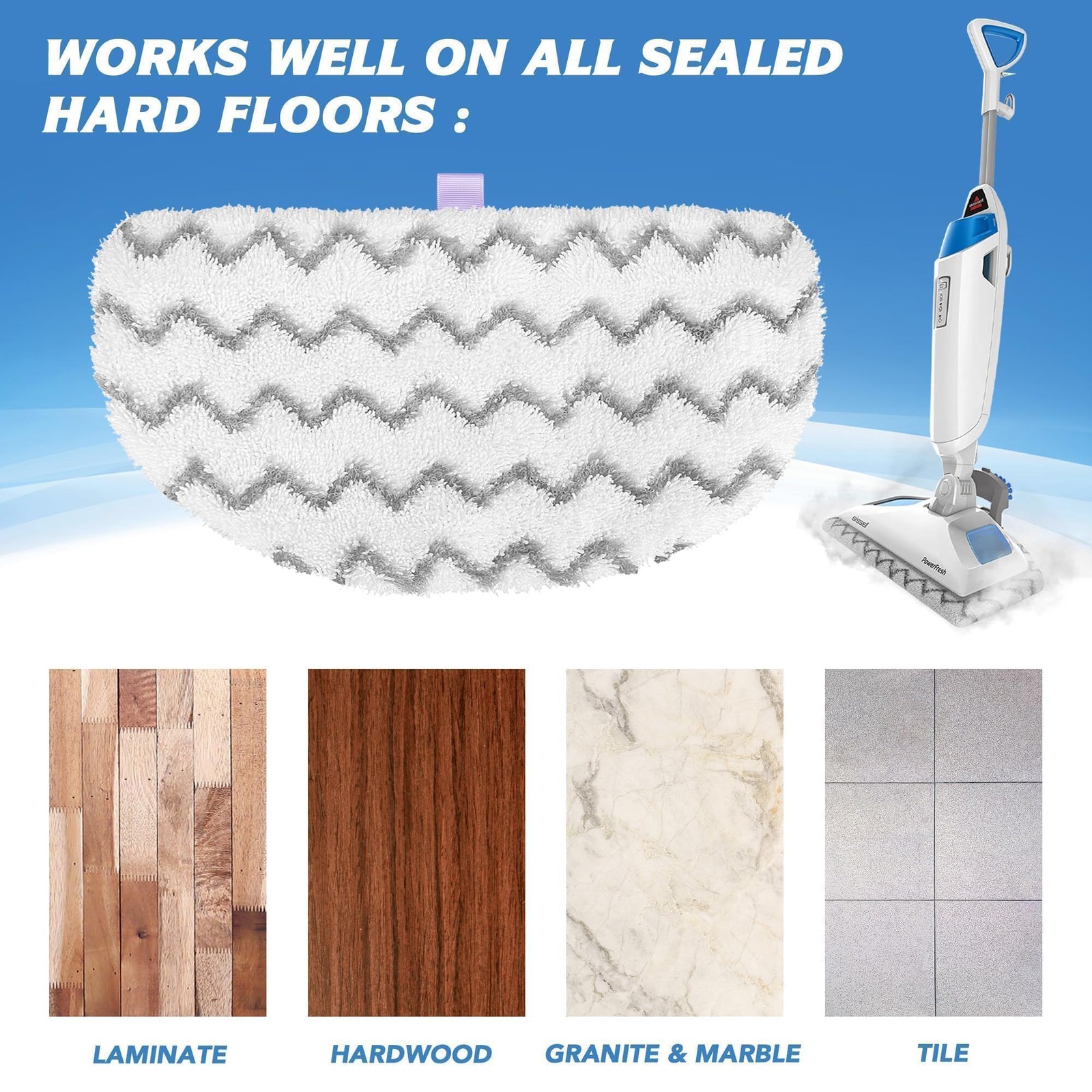 4 Pack Powerfresh Replacement Steam Mop Pads Compatible with Bissell Powerfresh