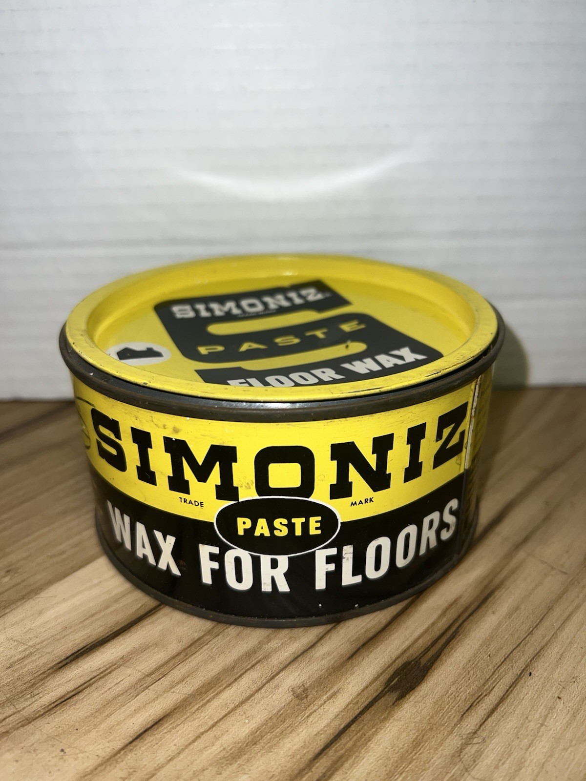 Vintage FULL Simoniz Paste Floor Wax Metal Yellow Tin Can Advertising NOS