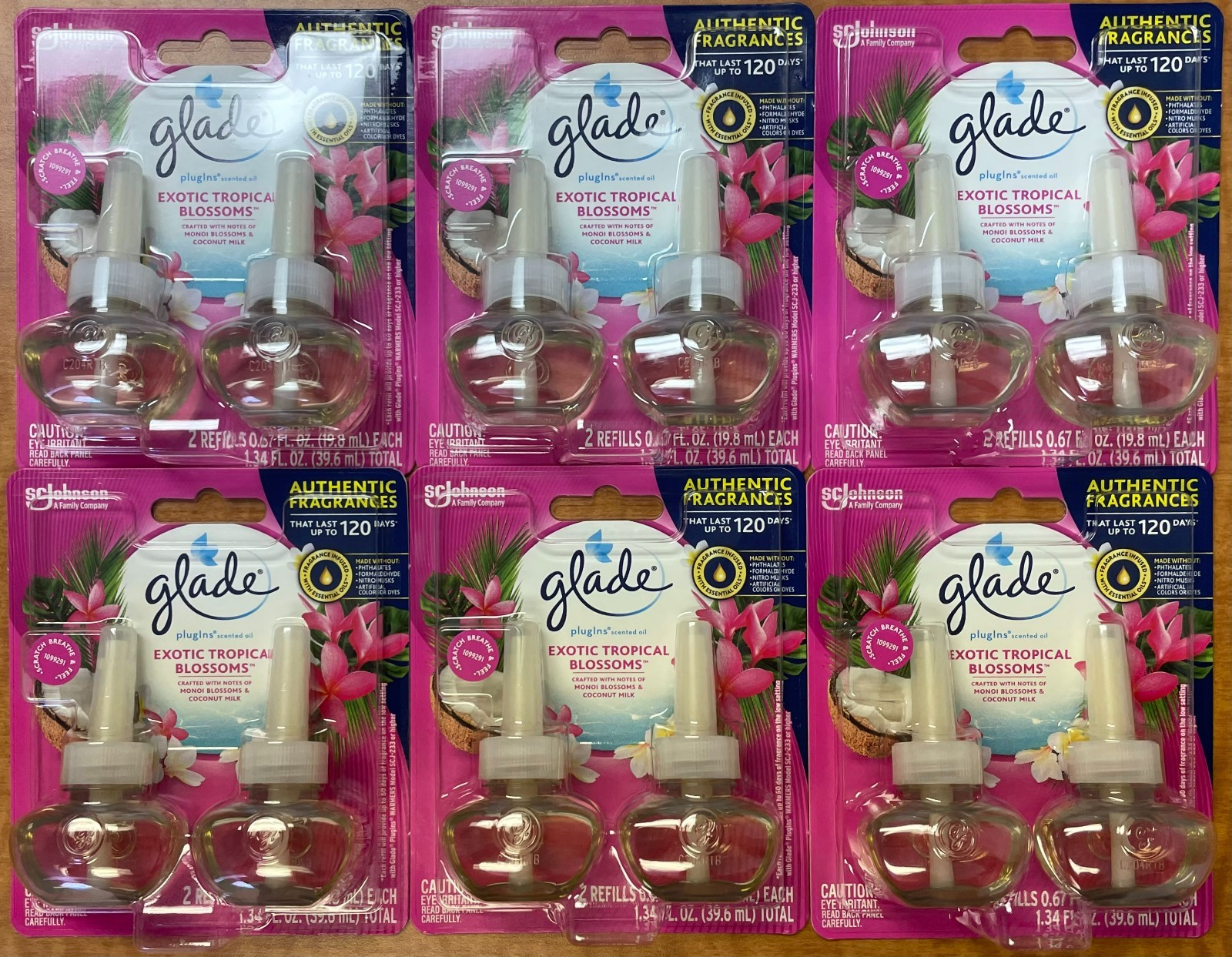 Glade Exotic Tropical Blossoms PlugIns 6 Packs of 2 Scented Oil Refills 12 total