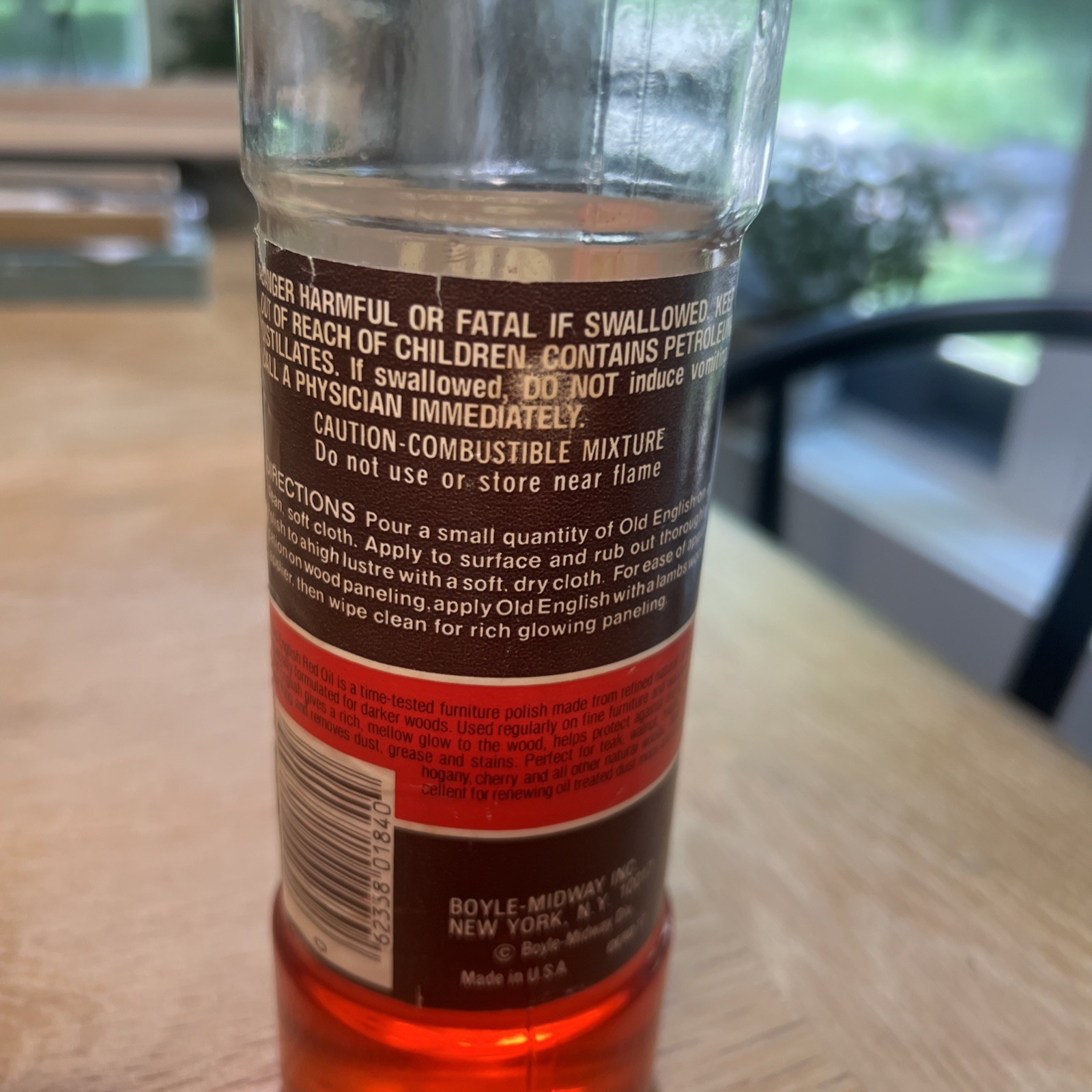 Vintage Old English Red Oil Furniture Polish 16oz Glass Bottle 50% Full