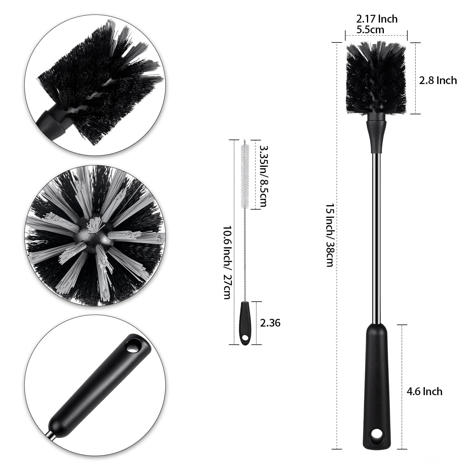 Water Bottle Brush with Straw Cleaner 15 Inches Stainless Steel Handle Baby B…