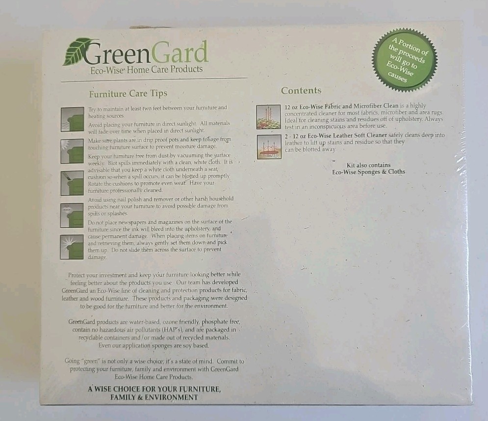 Green Gard Eco-Wise Home Care Product Fabric Leather Area Rugs Sealed New