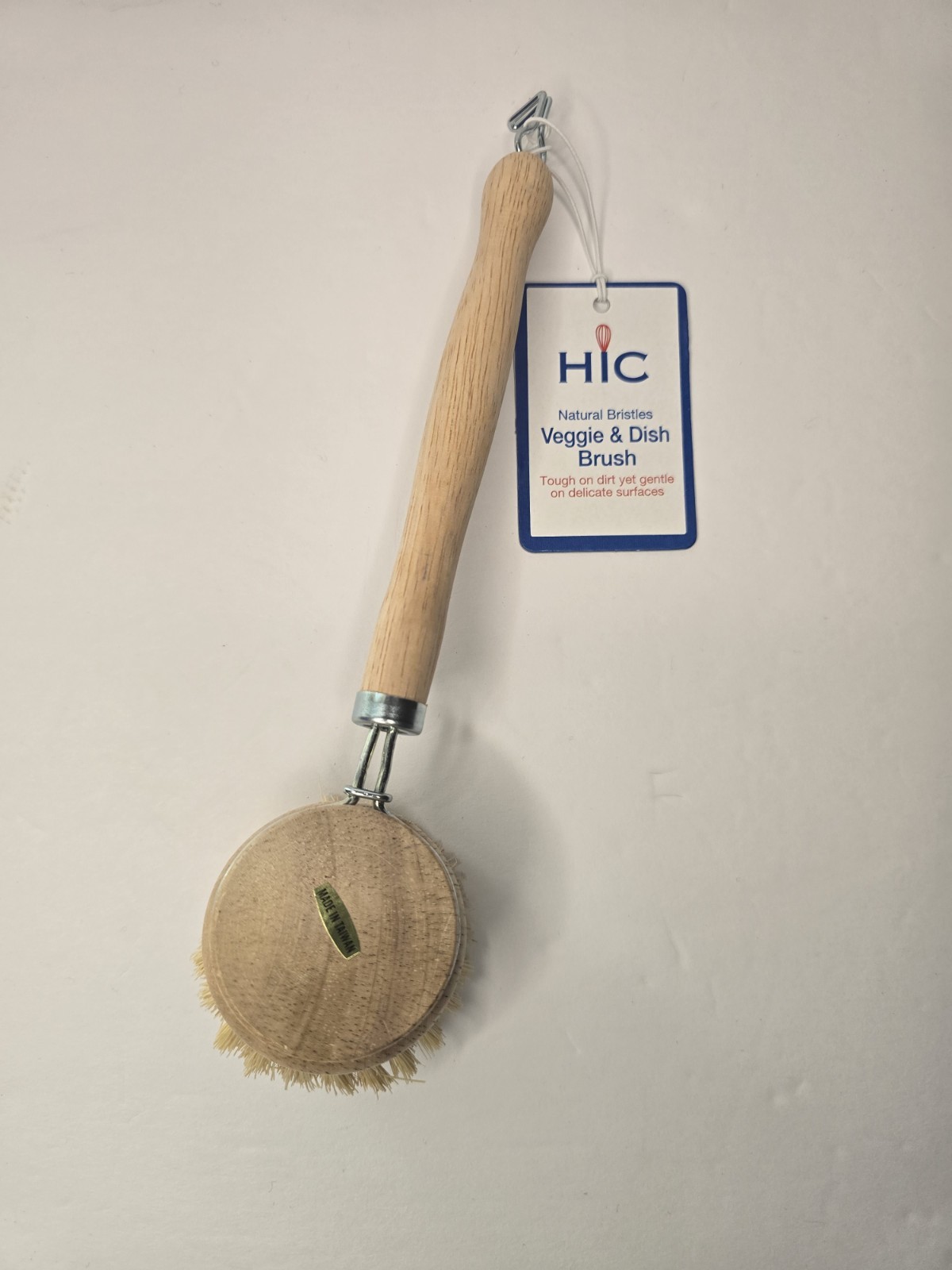 HIC Natural Bristles Veggie & Dish Brush With Wooded Handle