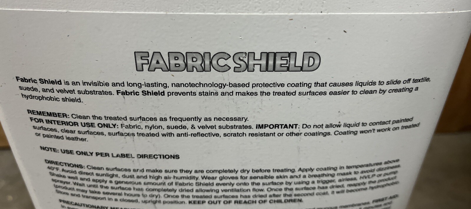Nanotech FABRIC SHIELD Hydrophobic Coating For Fabrics, Suede Etc. 1 Gal. New