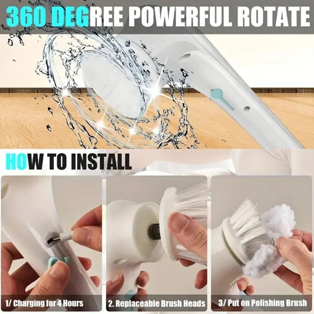 cordless electric cleaning brush 5 in 1 handled power scrubber for kitchen ,tile