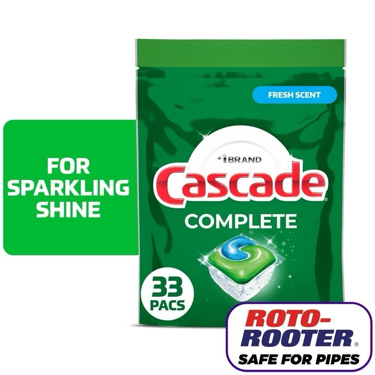 Cascade Complete Dishwasher Pods Fresh Scent ActionPacs Detergent 33 Count