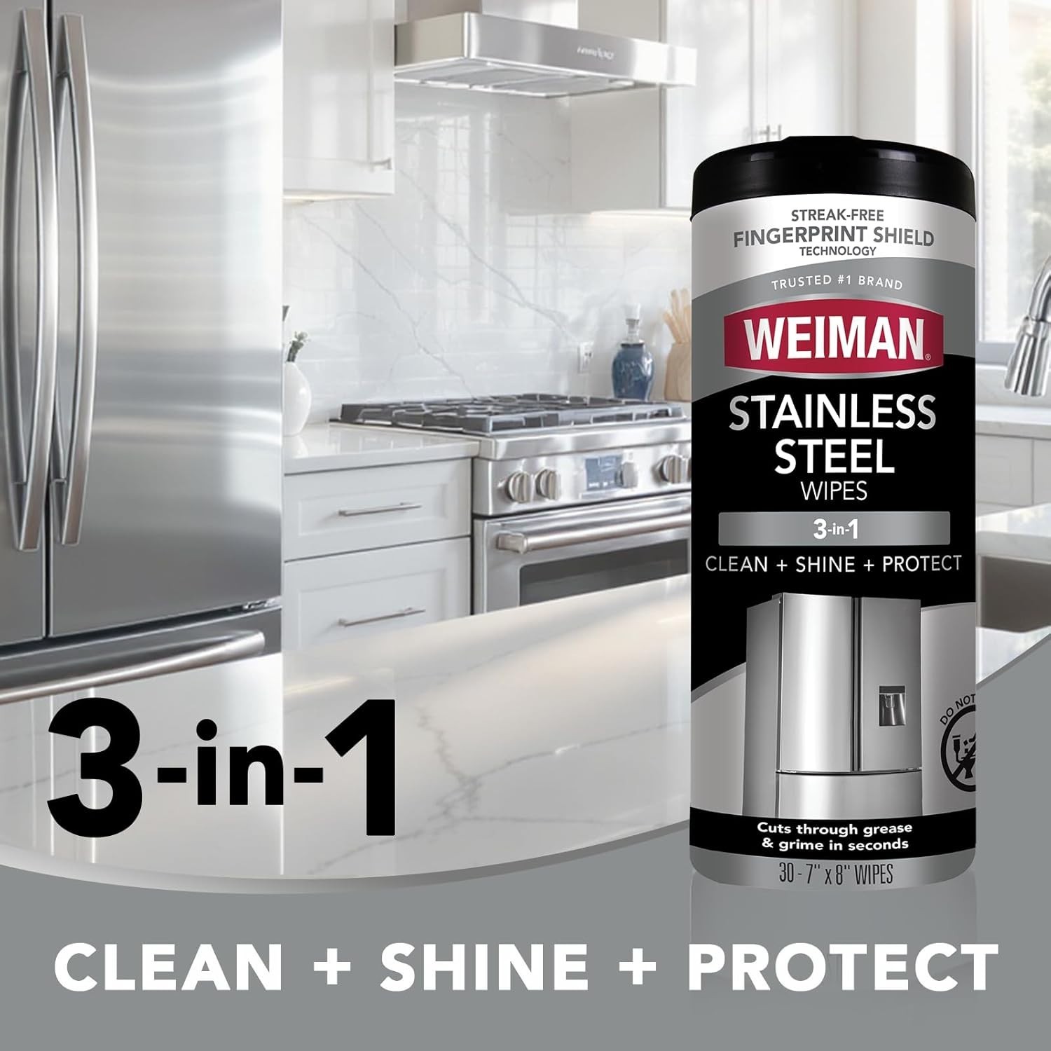 Weiman Stainless Steel Cleaner Wipes 30 Ct Anti Fingerprint Polish Shine