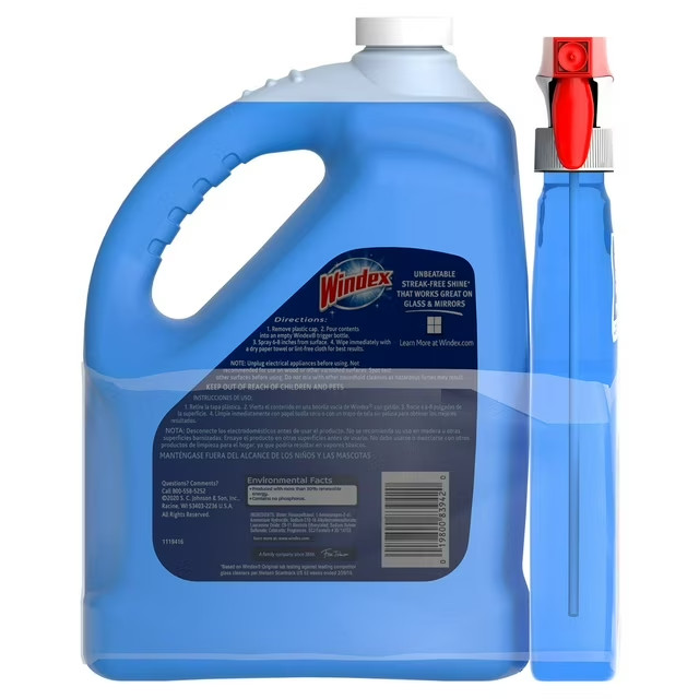 Windex Original Glass Cleaner, 1 spray bottle + 128 fl. oz. Refill