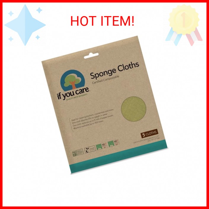 If You Care Sponge Cloths – 5 Count – 100% Natural Cleaning Rags for Kitchen, Ba