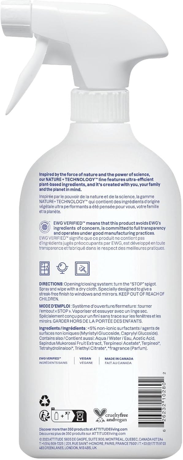 Plant-Based Streak-Free Window Cleaner – Eco-Friendly & Citrus Scent, 27.1 Fl Oz