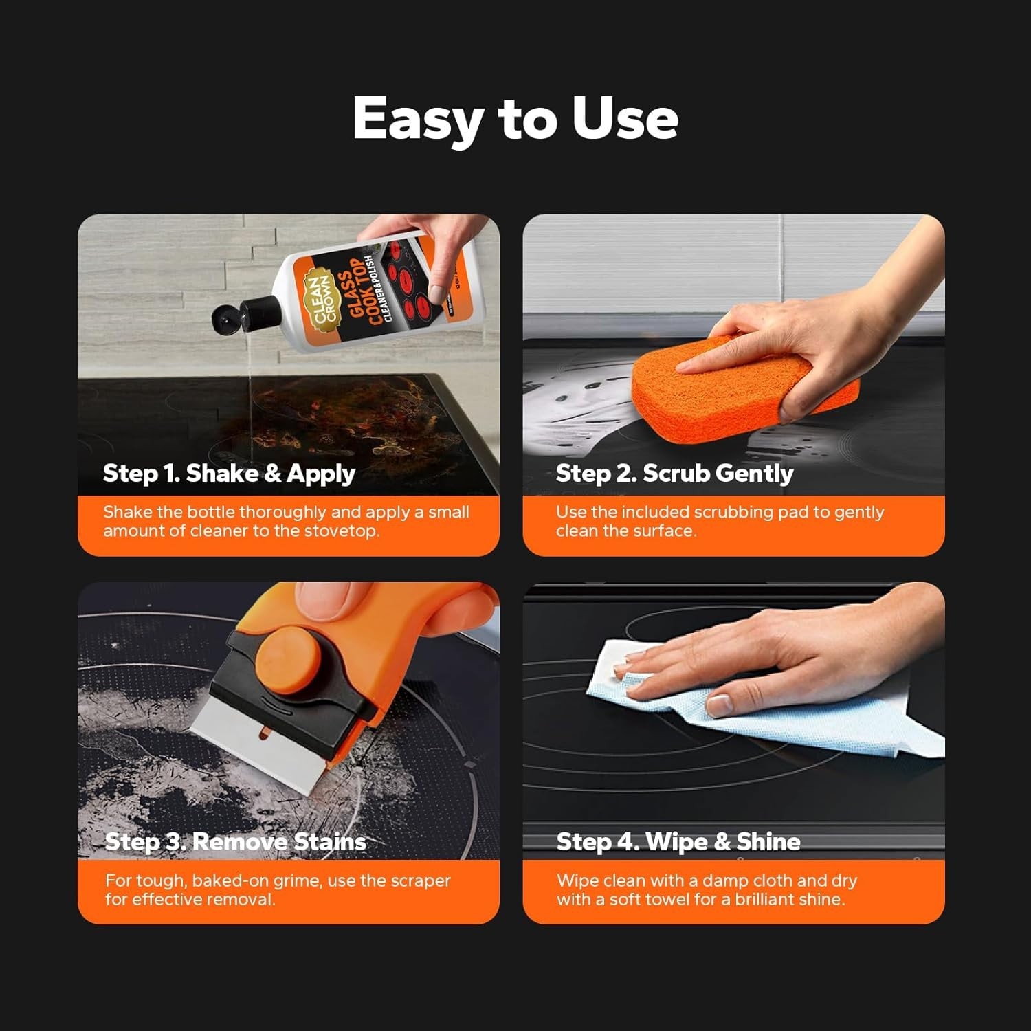 Ceramic Cooktop Cleaner Kit Glass Top Stove Scraper Pad 8.8oz 3-in-1