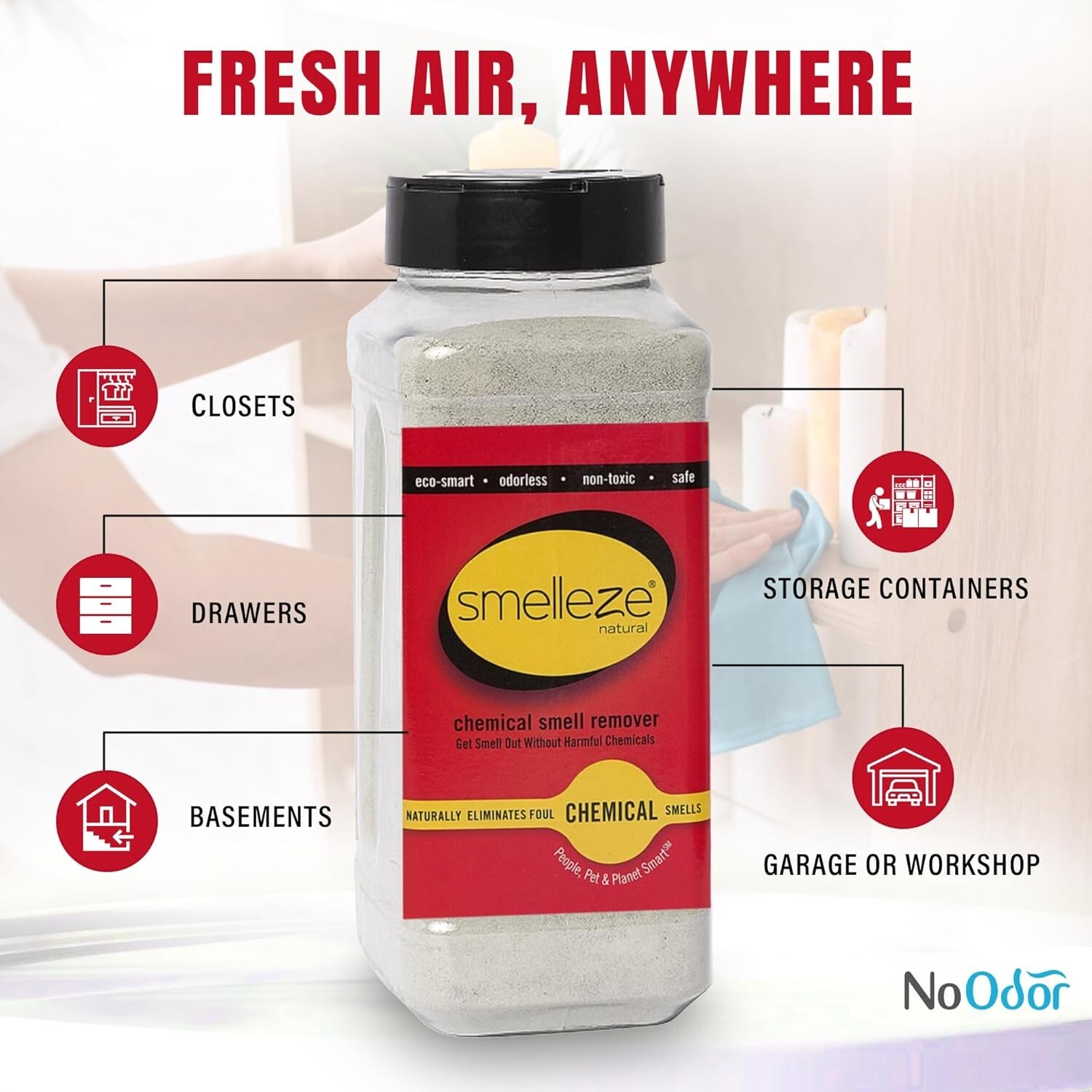 SMELLEZE Natural Chemical Odor Eliminator Powder: 2 lb. Bottle. Rid Carpet Odor