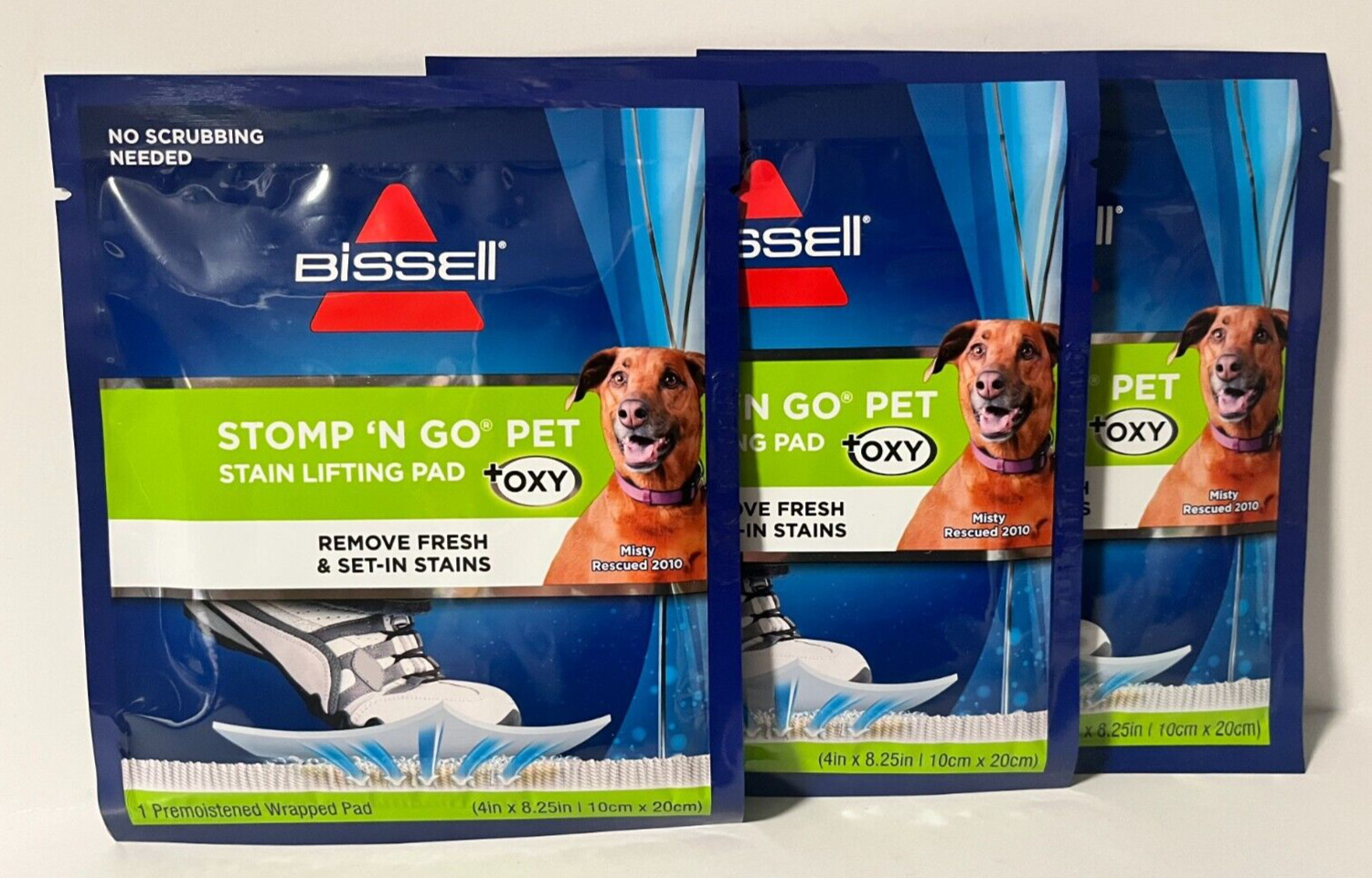 Lot of 3 New Bissell Stomp N Go Pet Stain Lifting Pads + Oxy For Dog or Animal