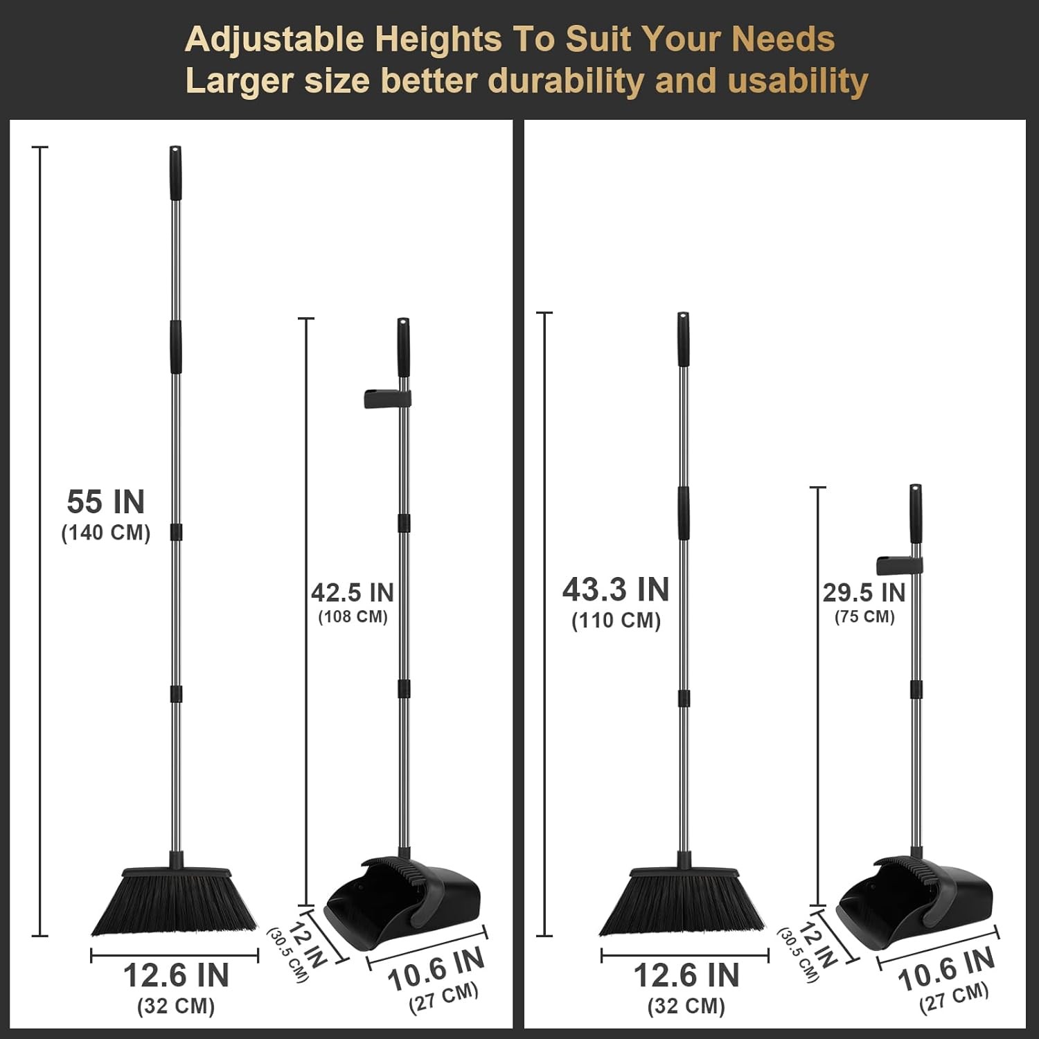 Broom and Dustpan Set, Upright ple Broom with Dustpan bo Set Long