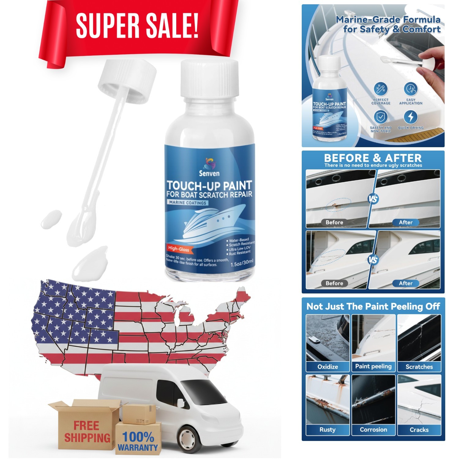 Compact 30ML Marine Repair Paint – Waterproof, Low Odor, High-Gloss Finish