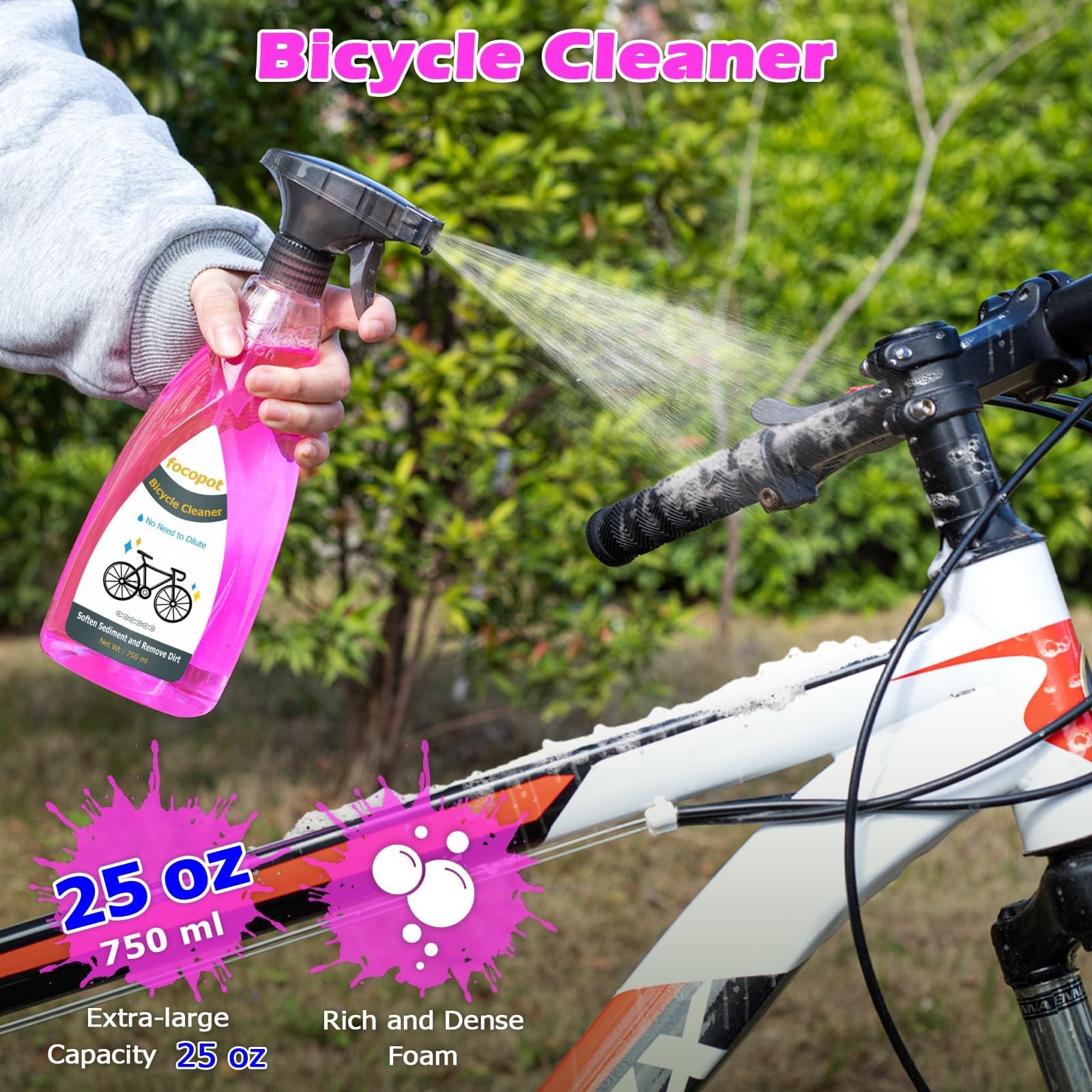 focopot Bike Cleaning Kit with Bicycle Cleaner(25 oz),Degreaser(10 oz),Oil Lu…