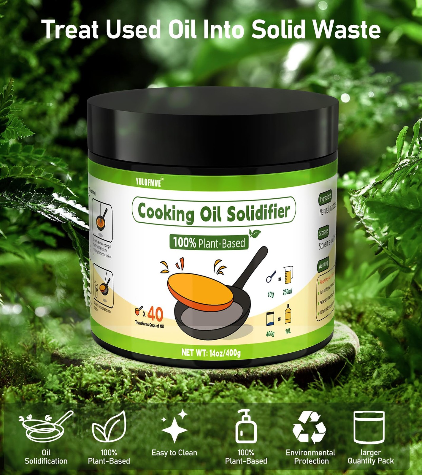 Cooking Oil Solidifier, Solidifies Up to 40 Cups from Mess, 100% Plant-Based …